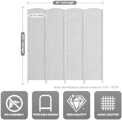 4 Panel Folding Room Divider, Woven Privacy Screen - Image 3