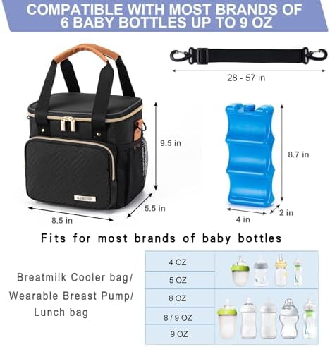 Breastmilk Cooler Bag with Ice Pack Fits 6 Baby Bottles up to 9 Ounce, Breast - Image 3