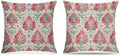 Vintage Boho Pink Teal and Gold Damask Floral Pillow Covers 18x18 Set of 2 by Unknown