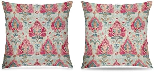 Vintage Boho Pink Teal and Gold Damask Floral Pillow Covers 18x18 Set of 2 by Unknown