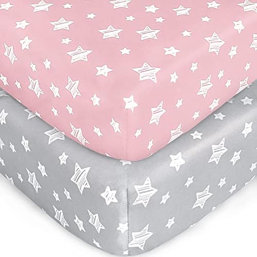 Crib Sheets for Girls 2 Pack, Fitted Crib Sheet by Moonsea