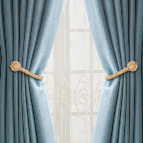 Hand Woven Jute Curtain Holdbacks, Wall Mounted Hooks 2 Pack - Image 5