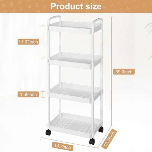 Barydat Baby Diaper Caddy Cart, 4-Tier Rolling Cart - Image 2