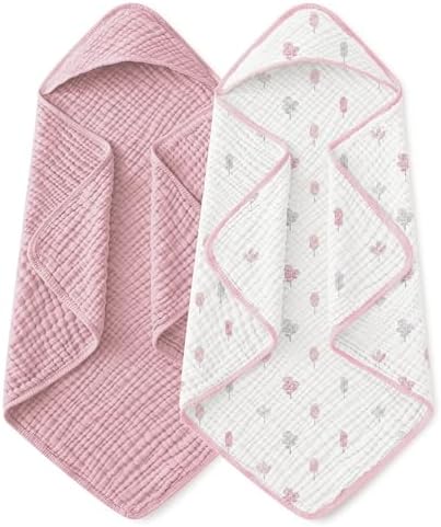 Yoofoss Hooded Baby Bath Towels 2 Pack 100% Muslin Organic Cotton by YOOFOSS