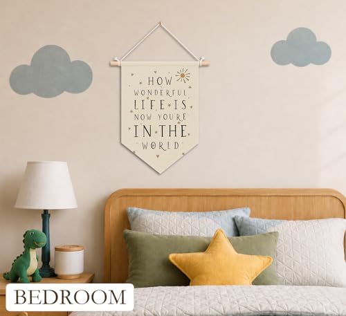 KDHTY Kids Playroom Canvas Hanging Pennant Flag Banner, How Wonderful Life Is - Image 2