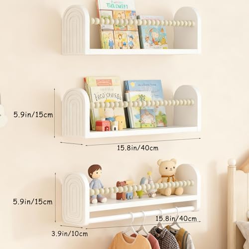 OurWarm Nursery Book Shelves for Wall Set of 3, Wall Mounted Floating - Image 2