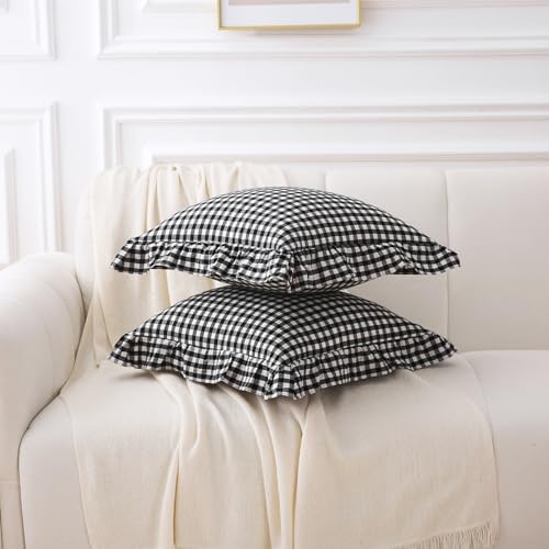 2 Pack Black White Gingham Ruffle Throw Pillow Covers 18''x18'' - Image 3