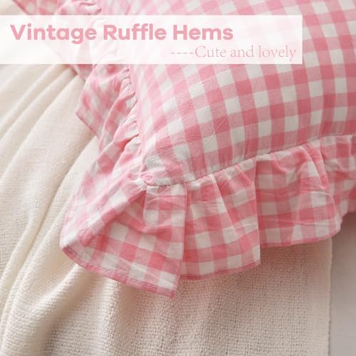 2 Pack Coral Pink Gingham Ruffle Throw Pillow Covers 18''x18'' - Image 5