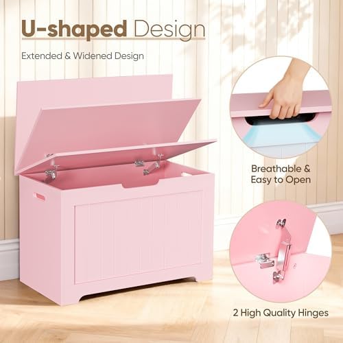 Wooden Storage Chest Box with Flip-top Lid & Safety Hinge, Living Room Organizer - Image 2