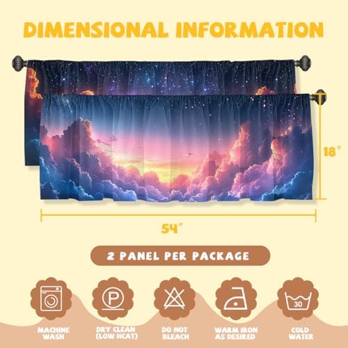 Pink Cloud Valance Curtain for Windows 2 Pack Colorful Clouds Cute Cartoon Rod - Image 3
