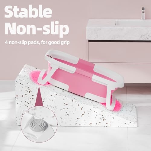 Collapsible Baby Bathtub with Thermometer, 0-36 Months, Dark Pink - Image 4