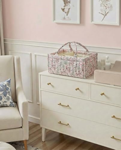 Quilted Fabric Storage Basket Floral Baby Diaper Caddy Quilted Basket Organizer - Image 6