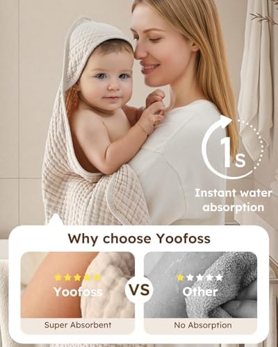 Yoofoss Hooded Baby Bath Towels 2 Pack 100% Muslin Organic Cotton - Image 2