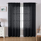 Lecloud Leia Black Sheer Curtains 72 Inches Long 2 Panels, Jacquard Leaf by Lecloud