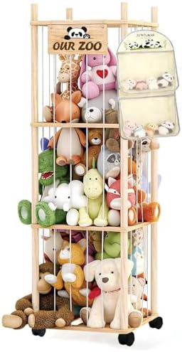 Thick&Thin Stuffed Animal Storage & Organizer, Wooden Zoo Toy Holder by ThickAndThin