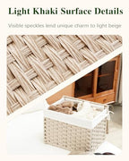 SETVSON Storage Basket with Lid, 2-Lid PE Rattan Storage Bin, Light Khaki - Image 3