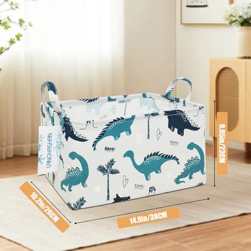 Rectangular Collapsible Storage Basket Nursery Organizer Green Dinosaur - Image 2