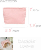 Flat Makeup Bag for Women, Zipper Cosmetic Pouch Purse, Corduroy Cute Pink - Image 4