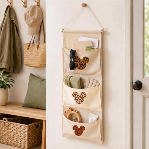3-Pocket Hanging Wall Organizer, Safari Animal Print Over Door Storage - Image 5