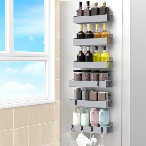 HuggieGems 6 Pack Silver Magnetic Spice Rack Organizer by HuggieGems