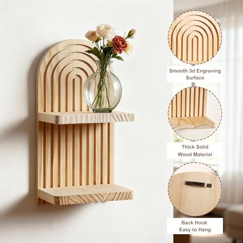 Artilady Boho Shelf Wall Decor, Wood Hanging Shelves - Image 3