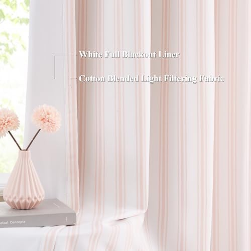 ZJDECOR Pink Stripe Full Blackout Curtain Panels 84 Inches Long, Rod Pocket - Image 3
