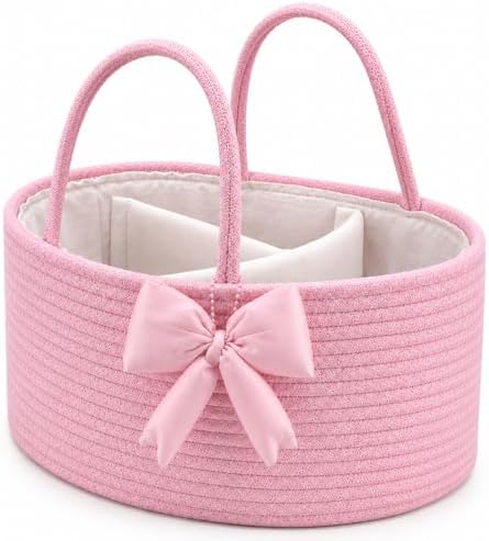 Hushee Pink Bow Baby Diaper Caddy Organizer Bag Basket by Hushee