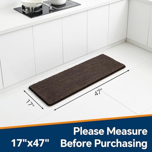 Chenille Bathroom Runner Rug 17"x47" Brown, Plush Bath Mat - Image 2