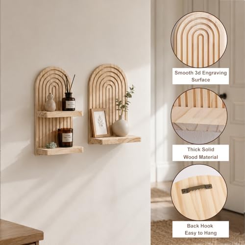 Artilady Boho Shelf Wall Decor, Wood Hanging Shelves - Image 5