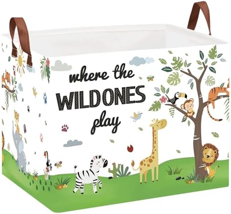 Jungle Safari Nursery Decor Basket -Elephant Giraffe Baby Boy Laundry Basket by XHWZOF