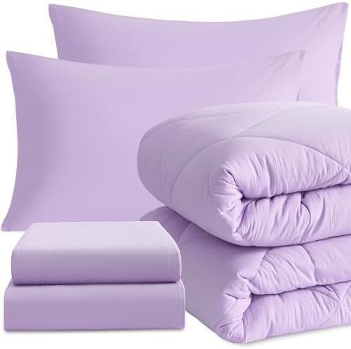 NTBAY Twin Microfiber Bed in a Bag, Comforter Set 5 Piece, Light Purple by NTBAY