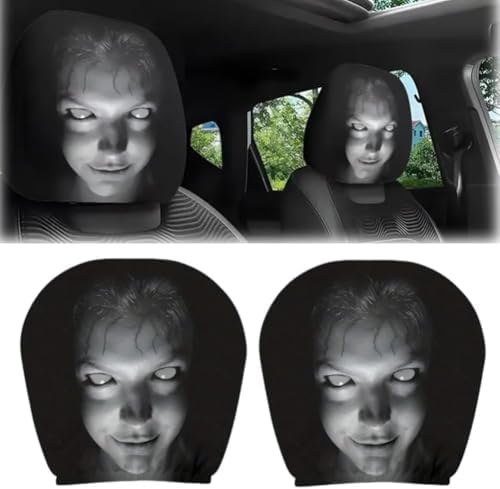 2pcs Headrest Covers for Cars, Ghost Face Headrest Covers, Scary Face Printing by Unknown