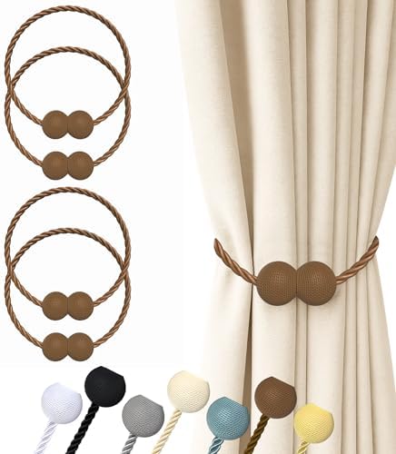 Hion Magnetic Curtain Tiebacks Dark Brown 4pcs, Curtain Holdbacks Hooks by Hion