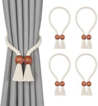 NICEEC 4 Pack Wooden Ball Magnetic Curtain Tiebacks Boho Home Decor Drape Tie by NICEEC