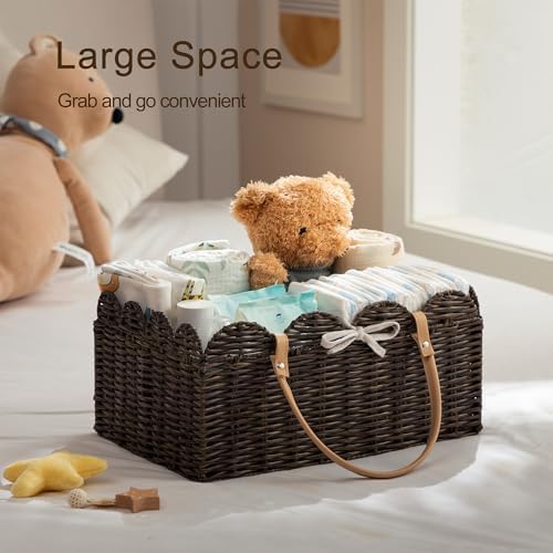 HBlife Baby Diaper Caddy Organizer, Portable Scalloped Plastic Wicker Woven - Image 2