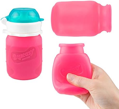 Pink 3.5 oz Squeasy Snacker Spill Proof Silicone Reusable Food Pouch - Image 2
