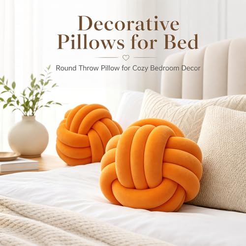 Petrella Orange Knot Pillow Ball, 8 Inch Round Decorative Pillow - Image 5