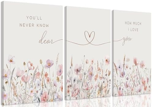 3Pcs Wildflower Nursery Canvas Wall Art Flower Botanical Sentence Poster by JBZDD