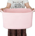 XUANGUO Large Rectangle Woven Cotton Rope Blanket Basket 22"x17"x12" Pink by XUANGUO