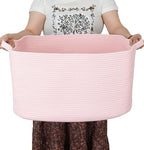 XUANGUO Large Rectangle Woven Cotton Rope Blanket Basket 22"x17"x12" Pink by XUANGUO