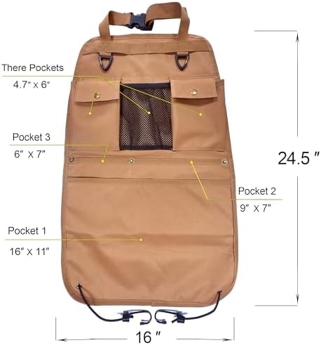 Car Seat Back Organizer with Multiple Pockets and Hooks - Image 2