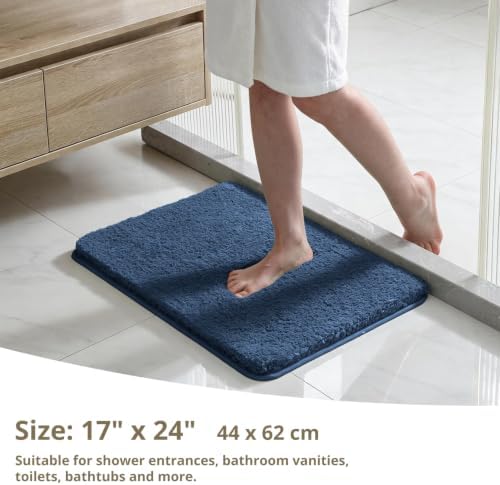 Polyester Bathroom Rug 17"x24" Navy Blue, Non-Slip Soft Bath Mat - Image 2
