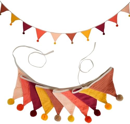Fabric Bunting Banner, 2 Pack Handmade Neutral String Banner by JIALITFUN