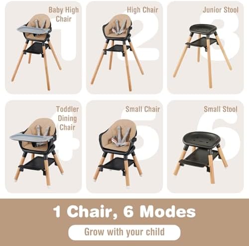 BABY JOY Baby High Chair, 6 in 1 Convertible Wooden High Chair - Image 2