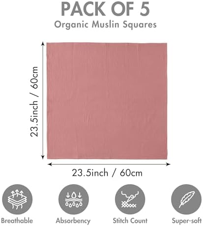 Muslin Receiving Blankets 5 Pack, Soft Swaddle Wraps - Image 3