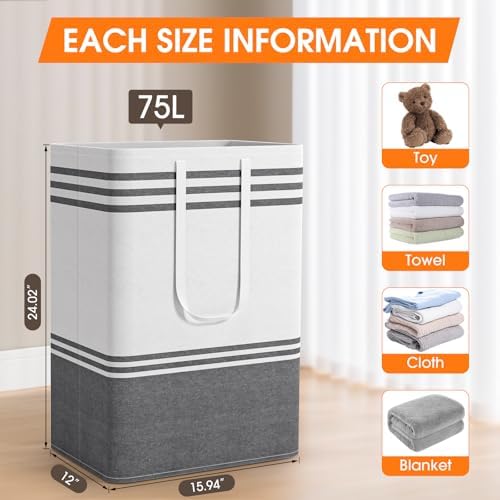 3 Pack Large Laundry Baskets, Laundry Hampers, Freestanding Waterproof - Image 2