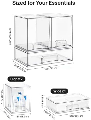 Vtopmart Clear Stackable Storage Drawers Set of 3, Plastic Organizer Bins - Image 2