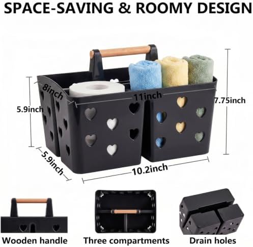 Black Portable Shower Caddy, Plastic Basket Organizer - Image 2