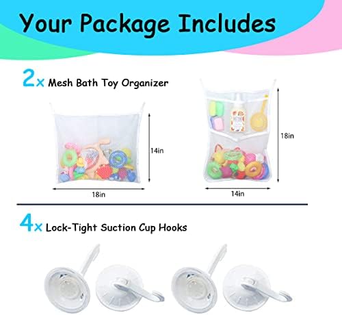 2 PCS Mesh Bathtub Toy Holder Bag, 18 x 14 Inch Bath Toy Organizer, 4 Ultra - Image 2