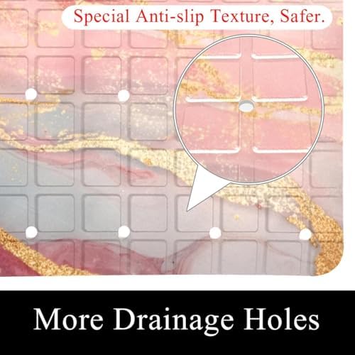 Shower Mat Non Slip 26.8 x 15.1 Inches, Rose Gold Marble Bathtub Mat Shower - Image 2
